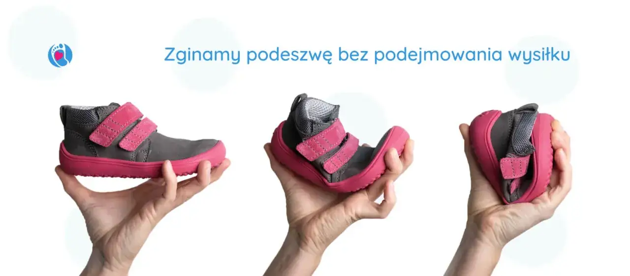 zdrowe buty dla dziecka, elastyczna podeszwa buta dziecięcego, szeroki nosek buta dla dziecka