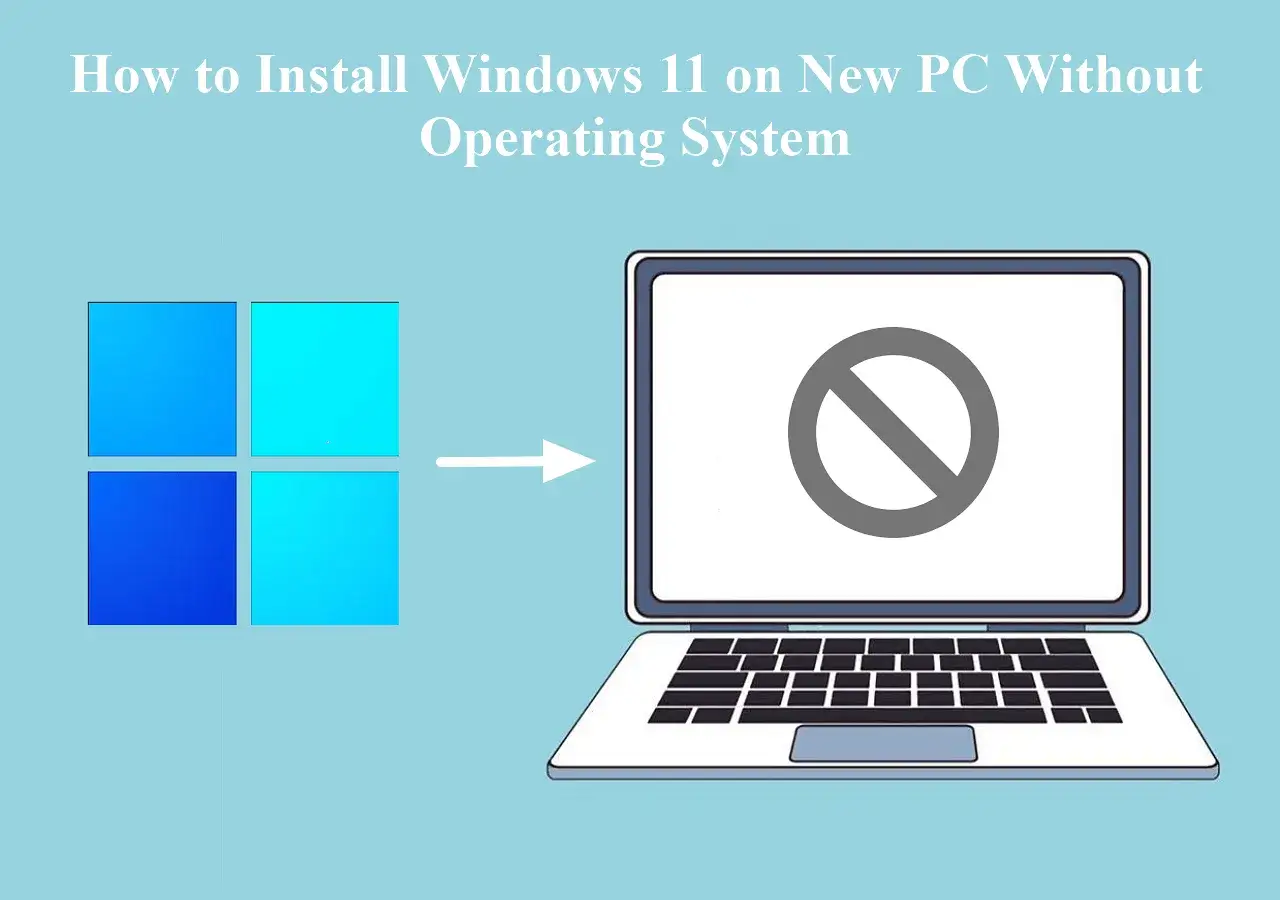 Anleitung: neuer PC ohne Betriebssystem Windows 11 installieren. Laptop mit Verbotsschild zeigt, dass kein OS vorhanden ist.
