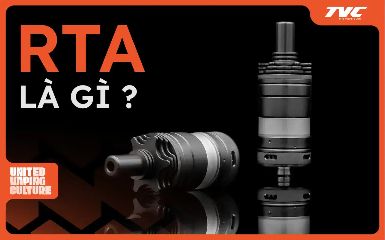 RTA, &iquest;qu&eacute; es? Dos atomizadores reconstruibles de vapeo en primer plano, uno tumbado y otro de pie.