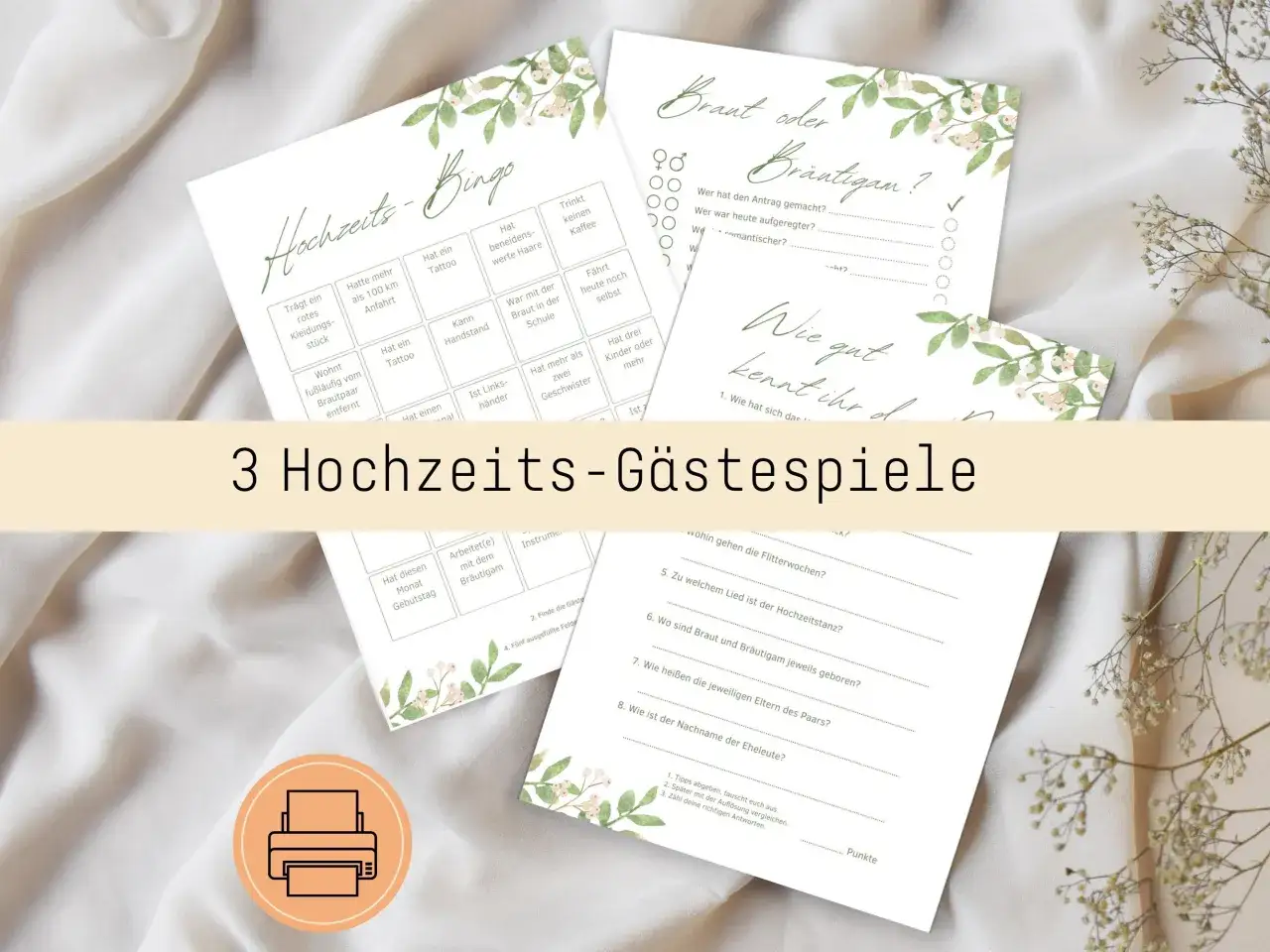 Hochzeitsspiele für Gäste: Bingo, Braut oder Bräutigam und ein Quiz, um das Brautpaar besser kennenzulernen. Perfekt für kurzweilige Unterhaltung!