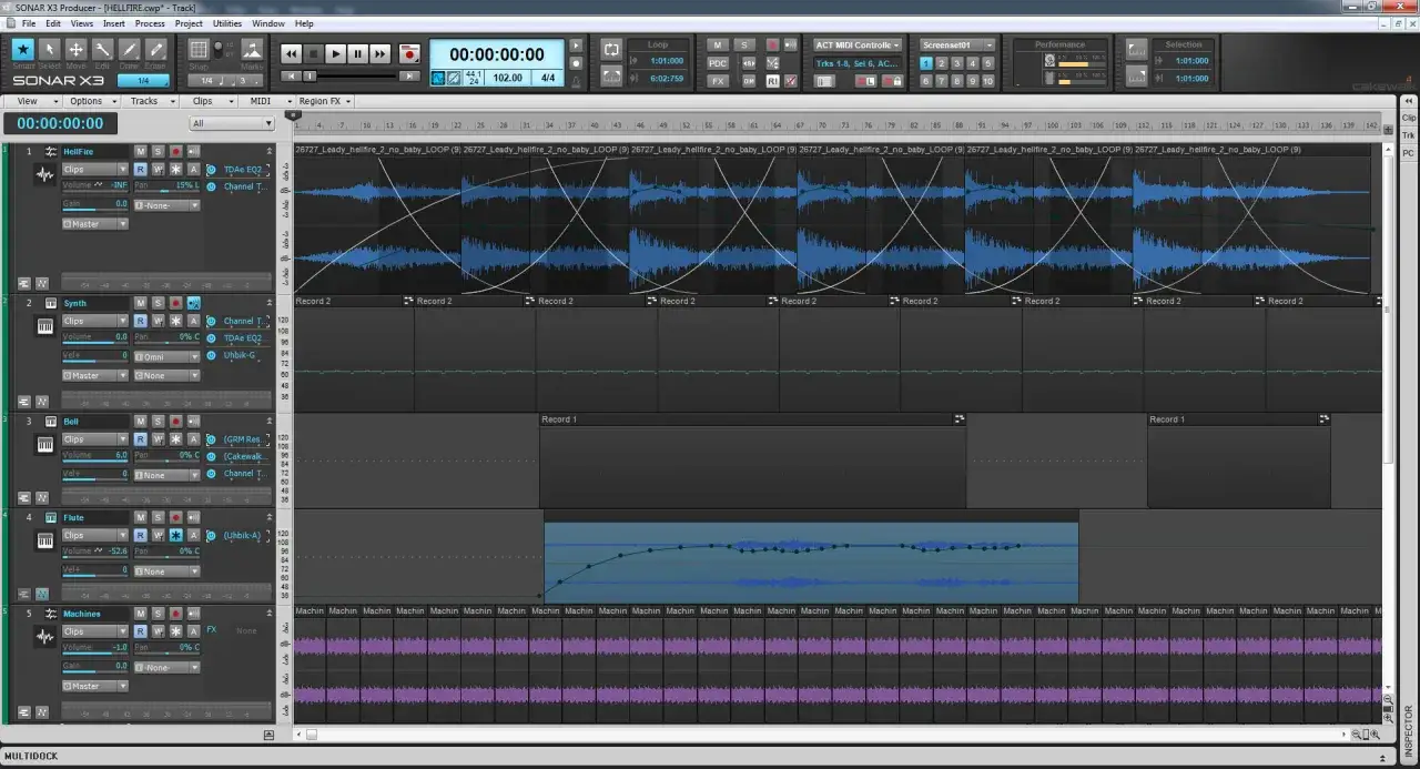 Program do edycji dźwięku z falami audio, w tym z charakterystycznym 