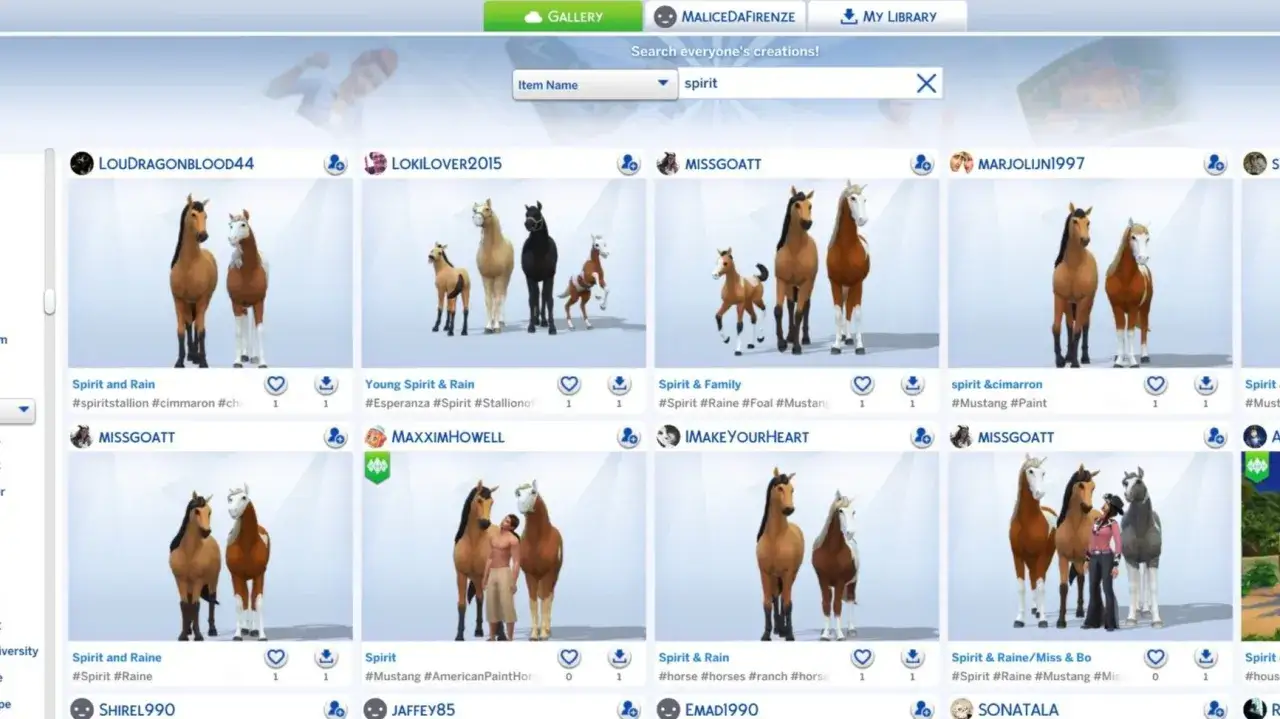 Galeria The Sims 4 z końmi. Wyszukiwanie