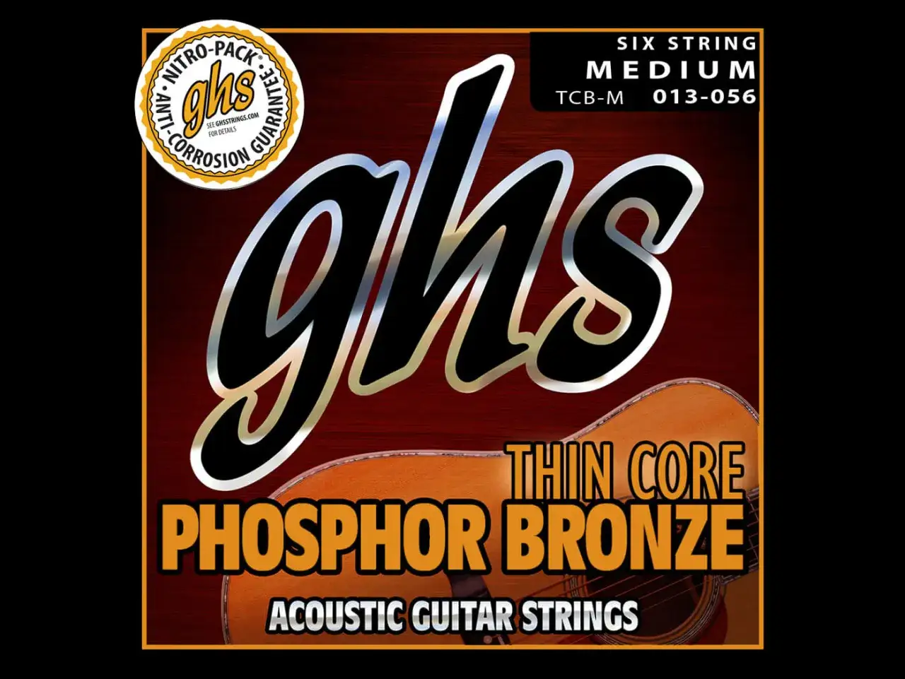 Struny do gitary elektroakustycznej GHS Phosphor Bronze, rozmiar Medium. Zapewniają czysty dźwięk i długą żywotność.