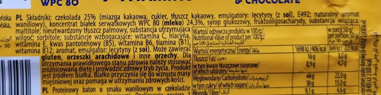 etykieta batona proteinowego skład