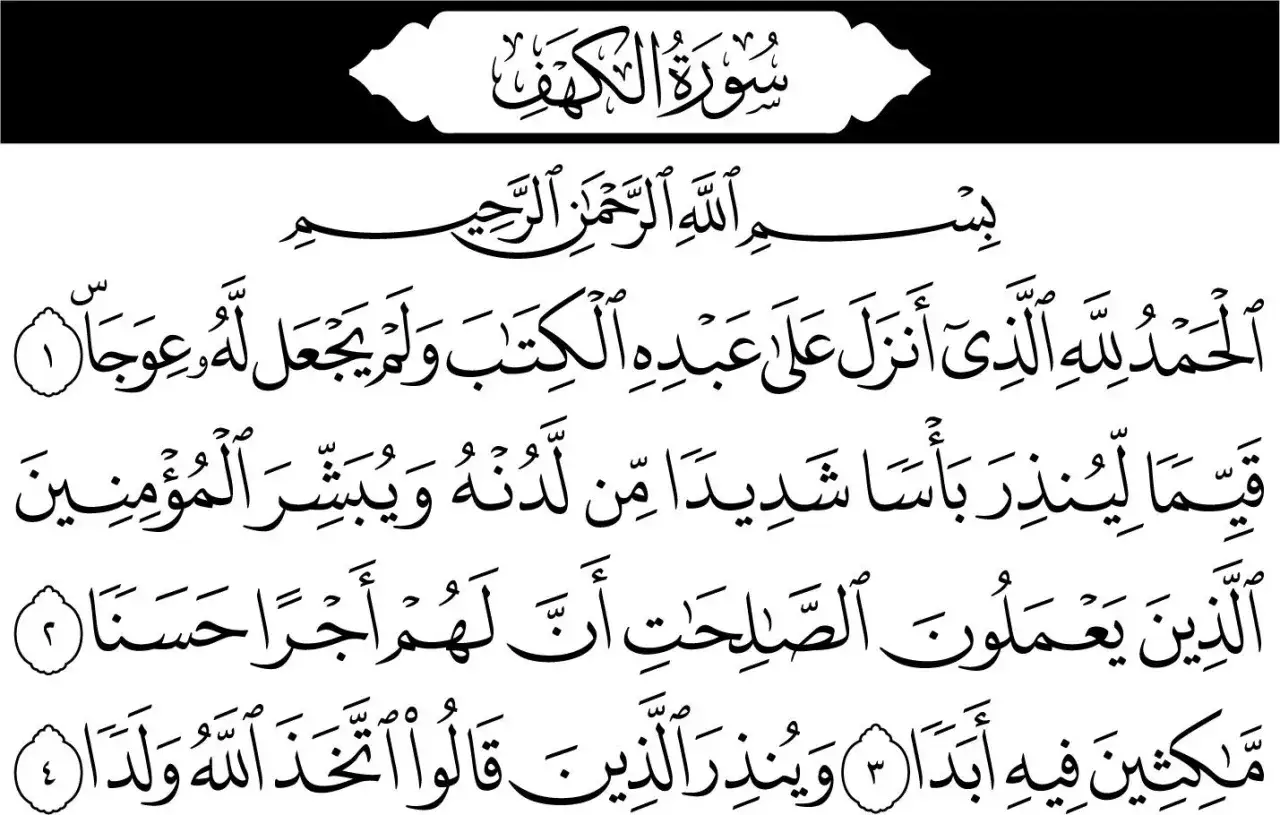 Arabische Schrift: Die letzten 10 Verse der Sure Al-Kahf, beginnend mit