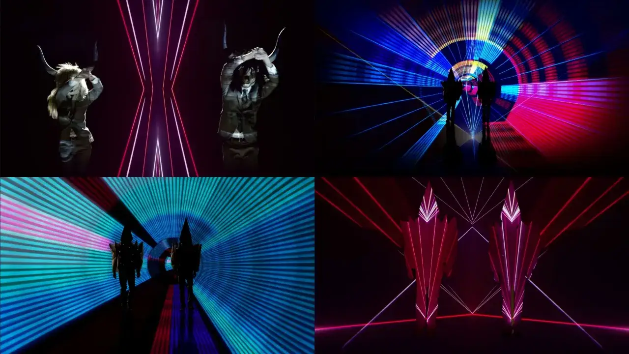 Silhouetten in leuchtenden Tunneln und vor Neonlichtern, inspiriert vom Titel von Pet Shop Boys.