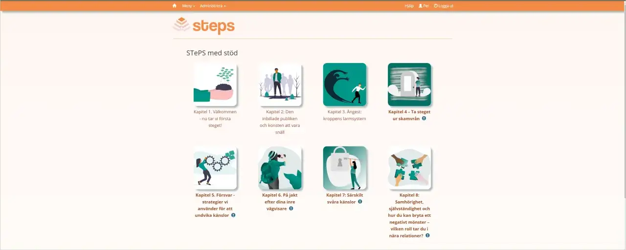 STEPS med stöd, en guide för fobiträning med kapitel om ångest, försvar, och att ta steget ur skamvrån.