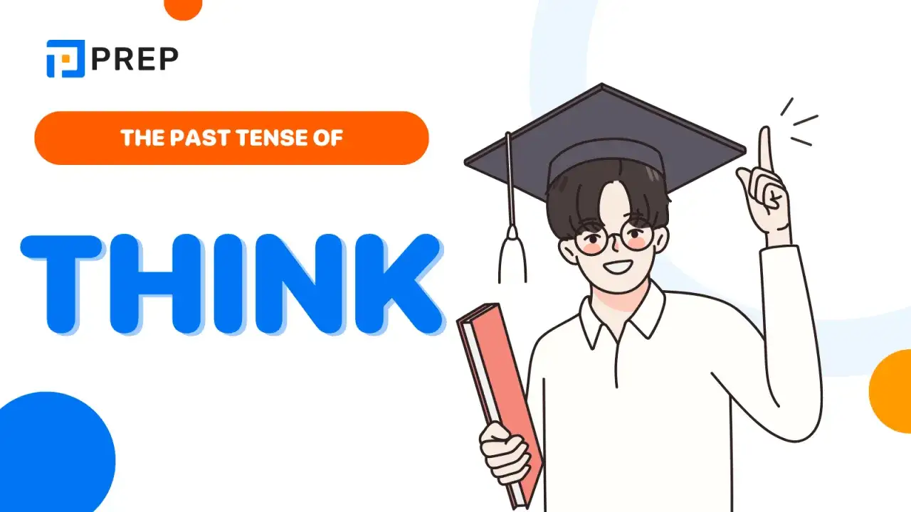 Studente con tocco, che tiene un libro, ha avuto un'idea. Il passato semplice di think &egrave; 