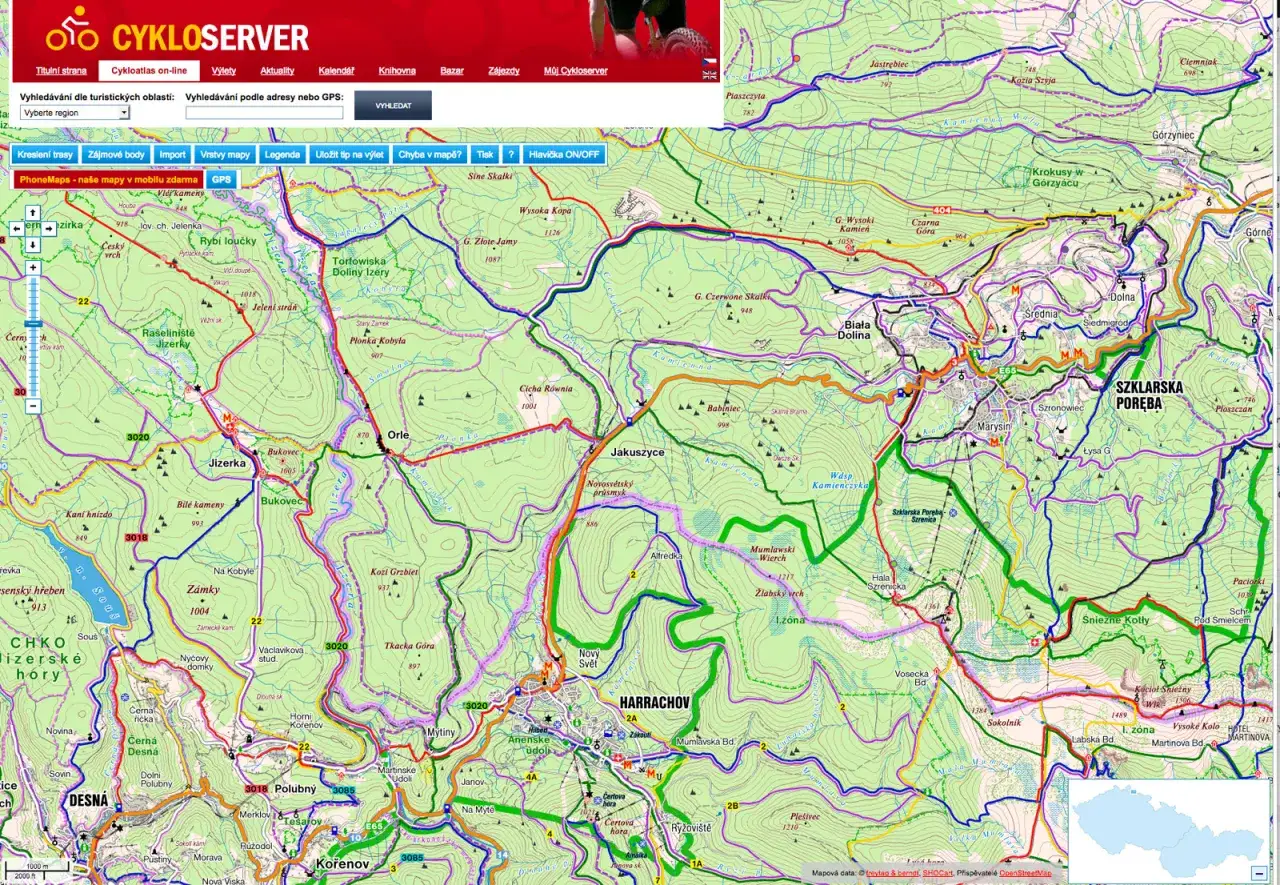 Mapa ośrodków narciarskich Karkonosze