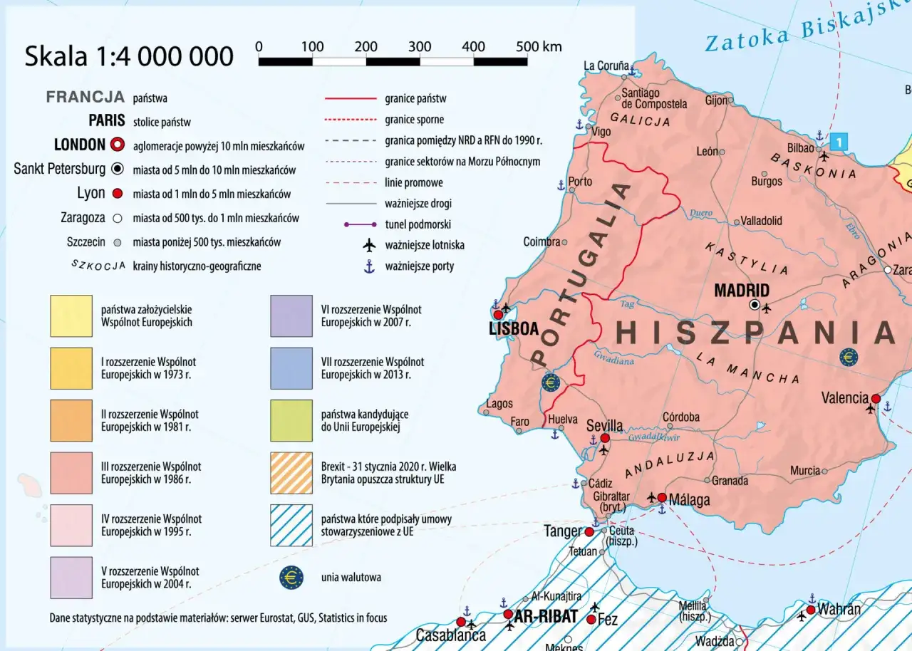 Mapa pokazuje państwa założycielskie Wspólnot Europejskich, kiedy powstała Unia Europejska, oraz późniejsze rozszerzenia.