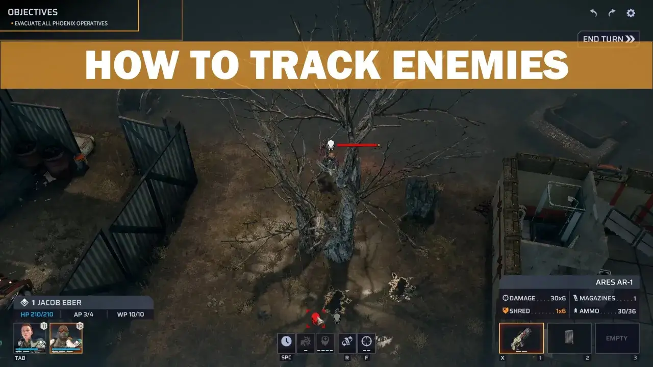Gra strategiczna, gdzie śledzimy wrogów w grze Phoenix Point. Widać postacie, teren i interfejs gry.