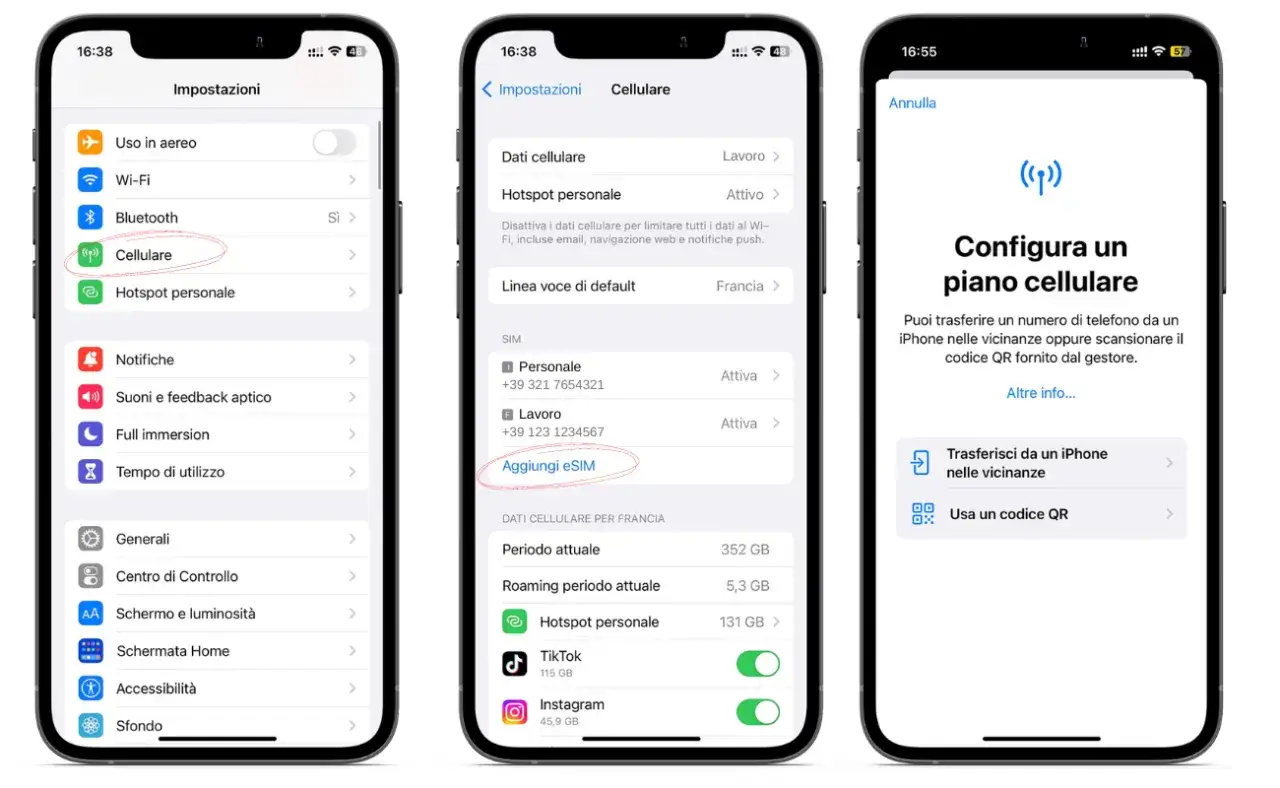 Guida per trasferire eSIM da iPhone a iPhone: seleziona 