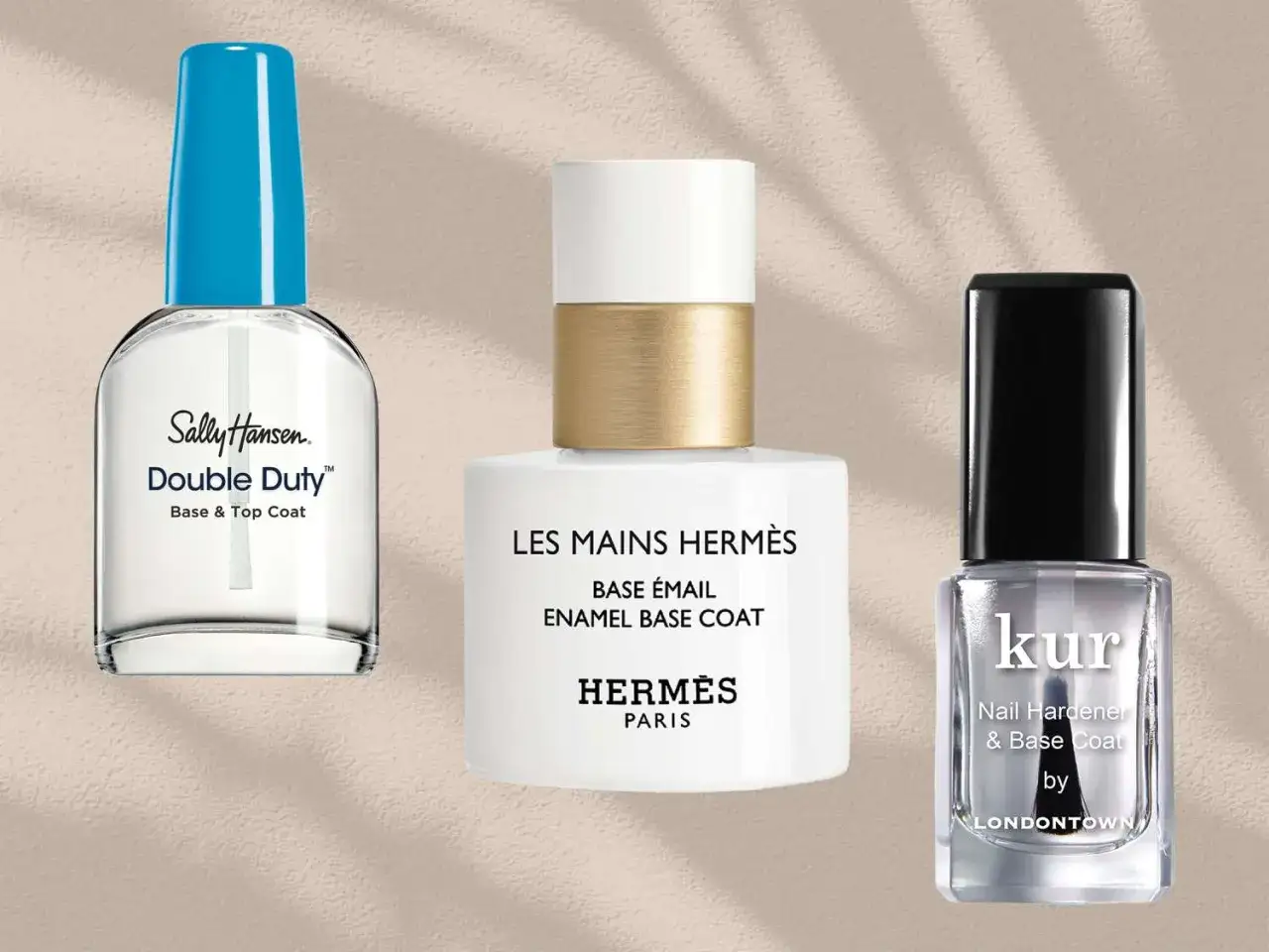Idealna baza na cienkie paznokcie: Sally Hansen, Herm&egrave;s i Londontown. Wzmacniają i chronią płytkę.