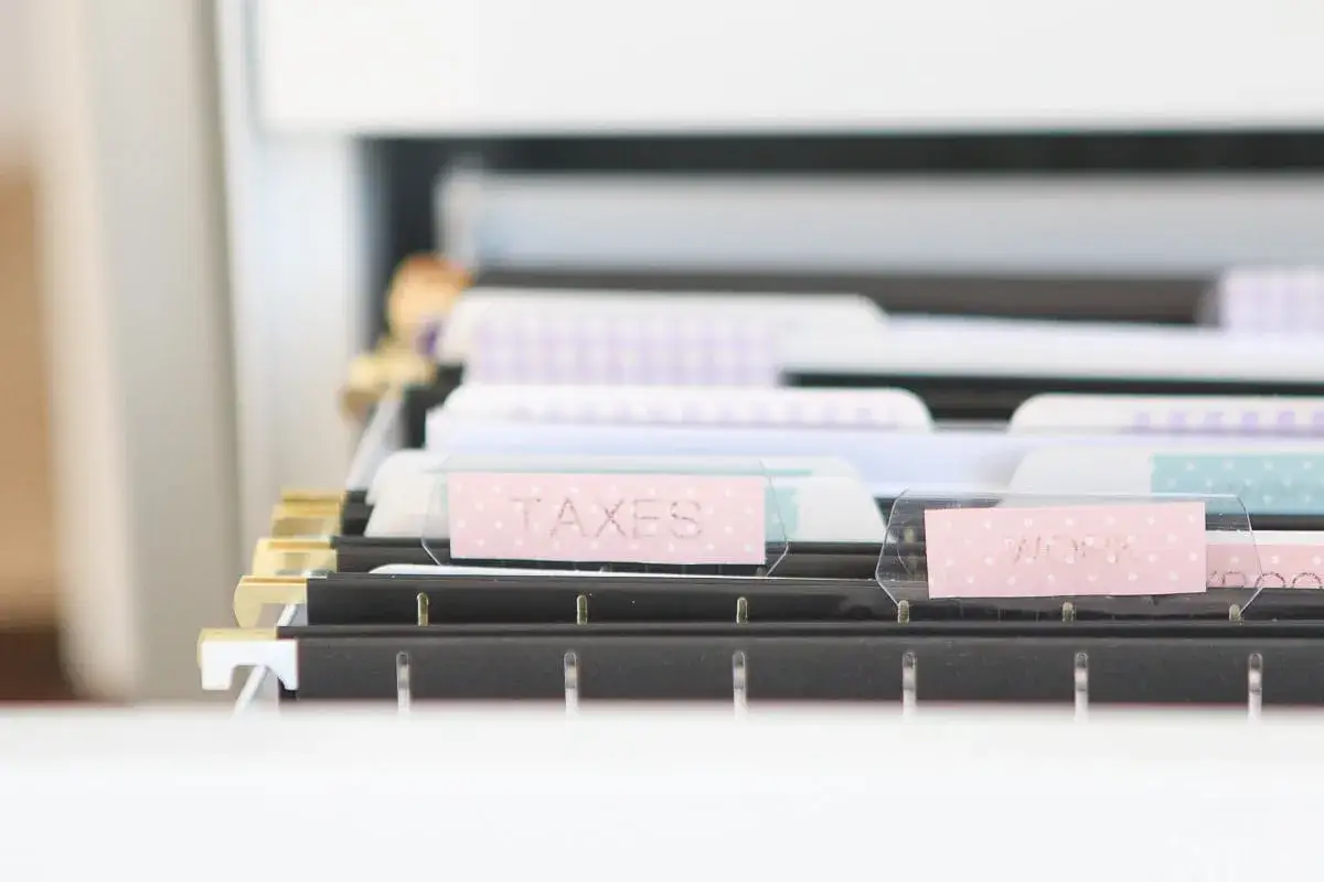 Classeur organisé pour la numérisation de documents. Étiquettes