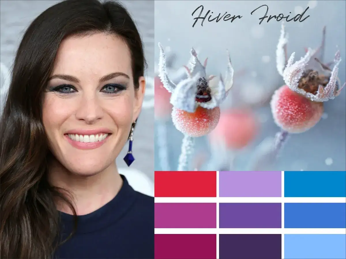 Une femme hiver colorimétrie, avec des tons froids et des couleurs vives, inspirée par des baies givrées.