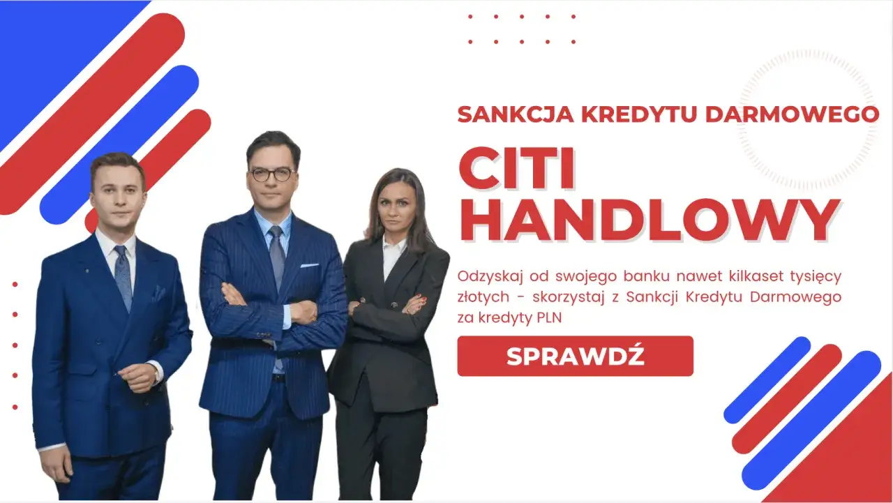 Trzech profesjonalistów w garniturach zachęca do skorzystania z Sankcji Kredytu Darmowego.
