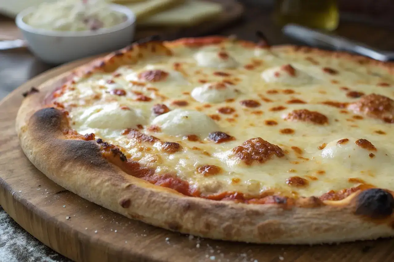 En härlig diavola pizza med smält ost och en krispig kant, redo att avnjutas.