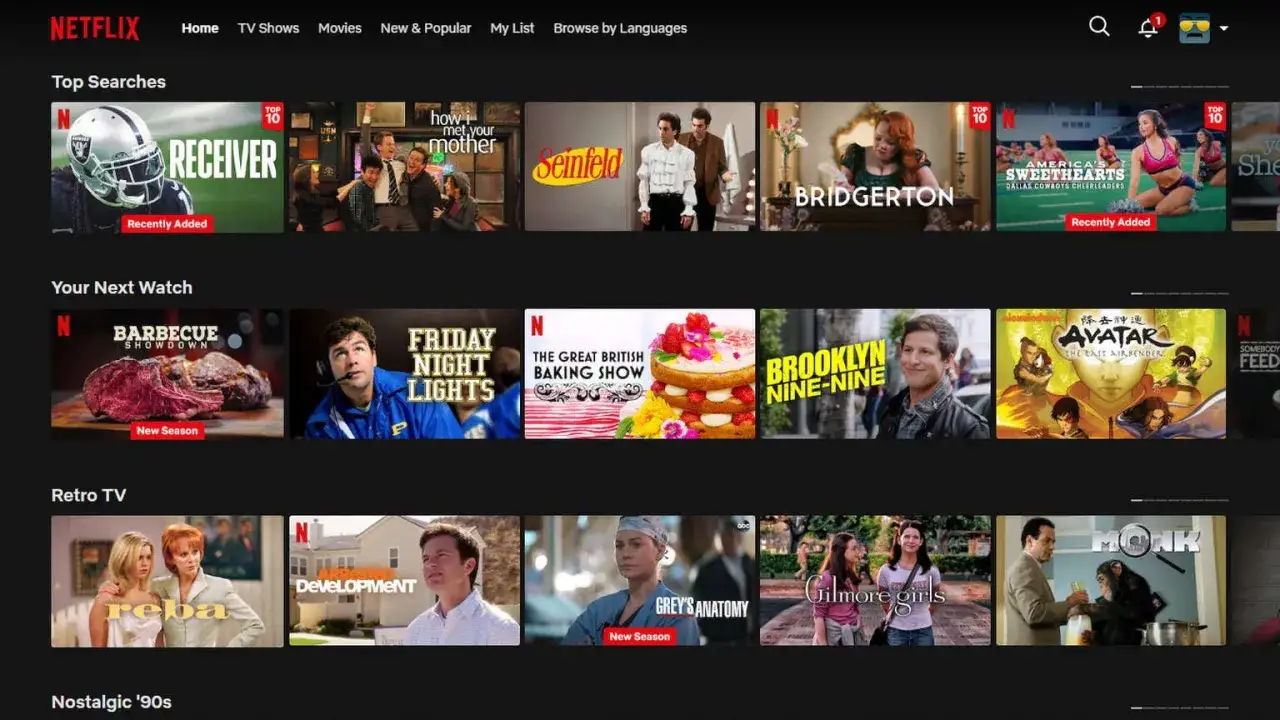 Strona główna serialu Netflix z propozycjami: 