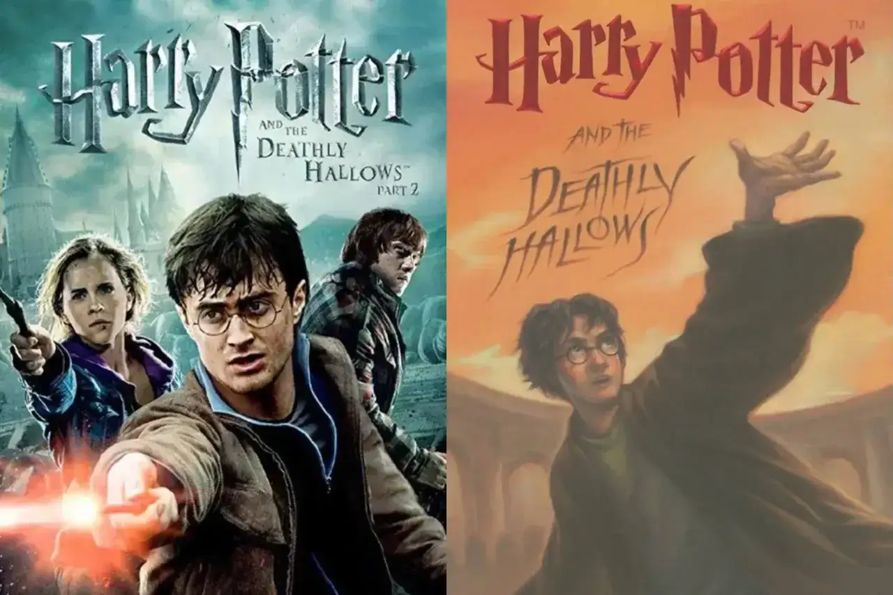 Harry, Ron e Hermione pronti a combattere nel finale della saga Harry Potter.