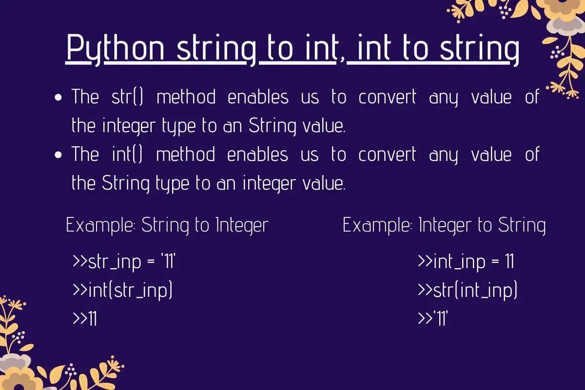 Python: zamiana string na int i int na string. Przykład konwersji string '11' na int 11.