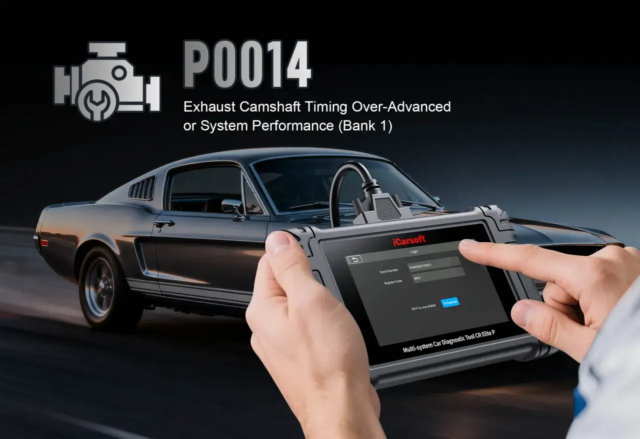 Diagnose P0014 Fehler bei Ihrem Opel mit dem iCarsoft Diagnosegerät. Ein klassisches Auto im Hintergrund unterstreicht die Vielseitigkeit.