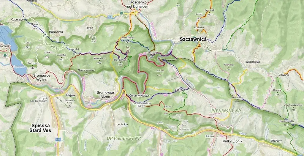 Mapa Pienin szlaki turystyczne