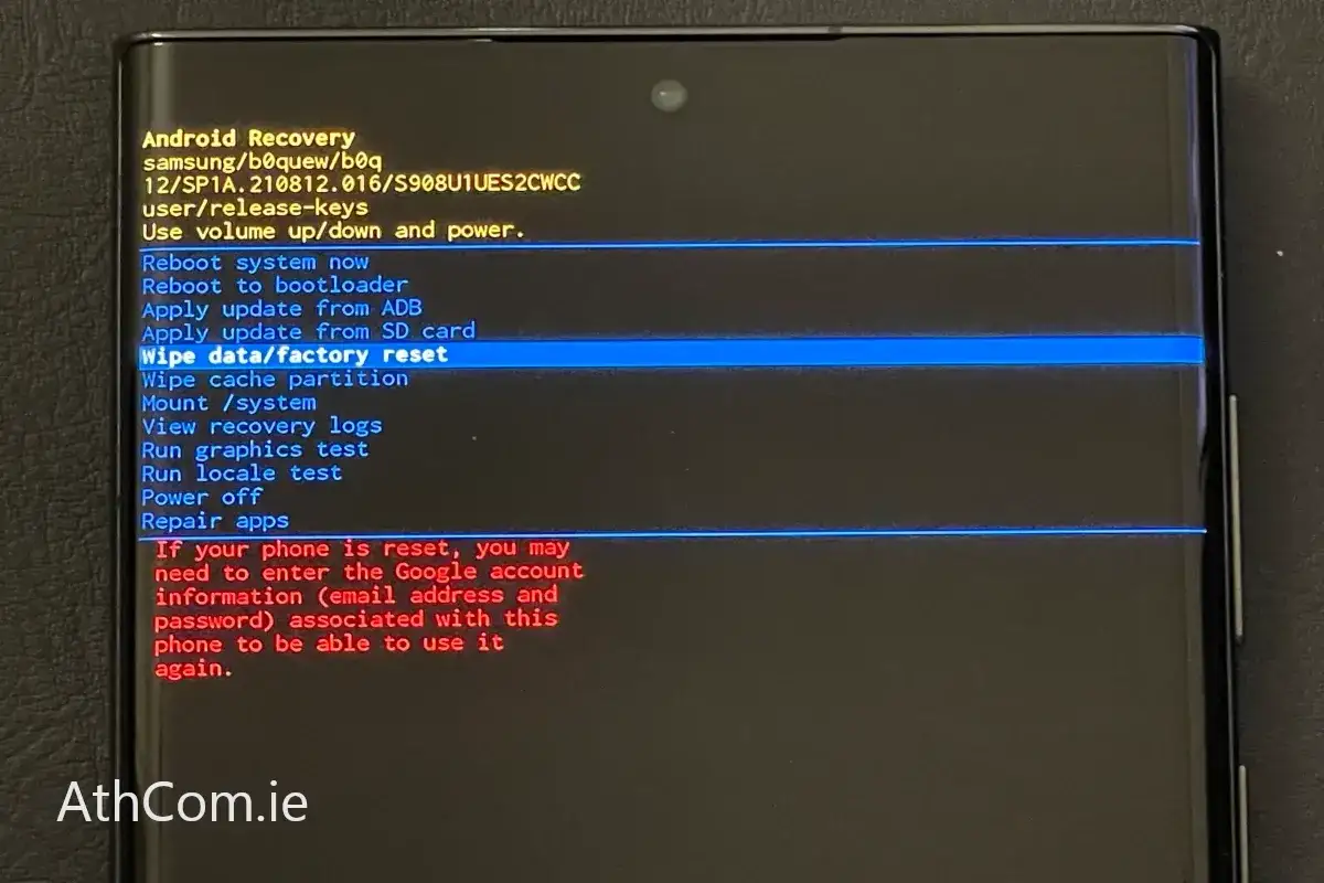 Ekran odzyskiwania Androida z opcją