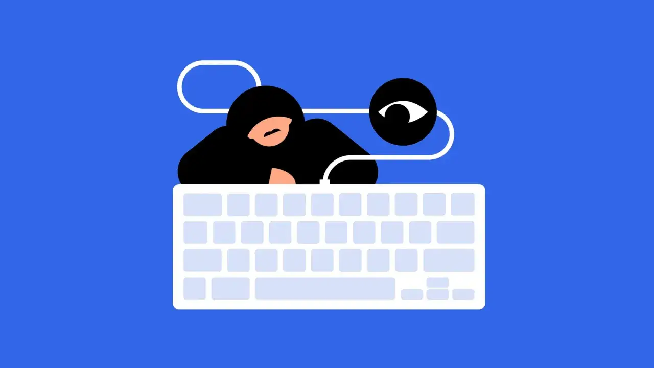 Ein Hacker lauscht auf einer Tastatur, was ist ein Keylogger? Ein Auge beobachtet.