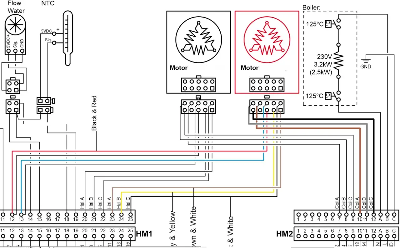 Schaltplan eines bürstenlosen Motors mit Hall-Sensoren und Boiler-Ansteuerung.