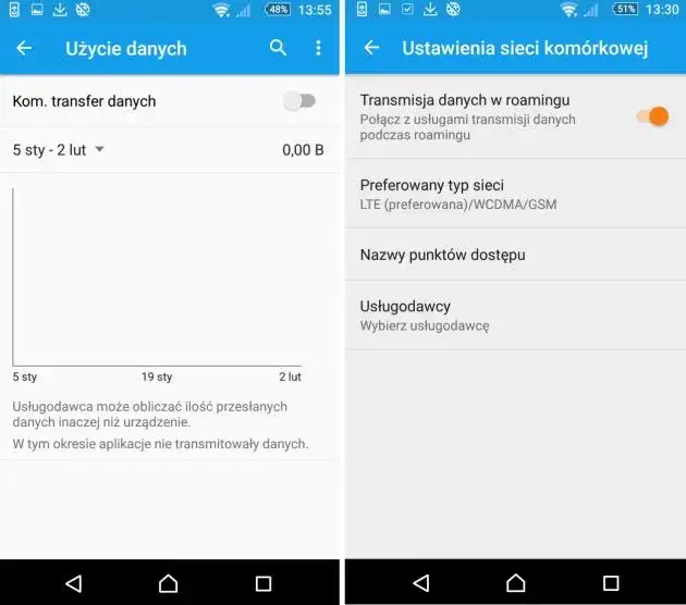 Ustawienia roamingu w telefonie Android i iOS
