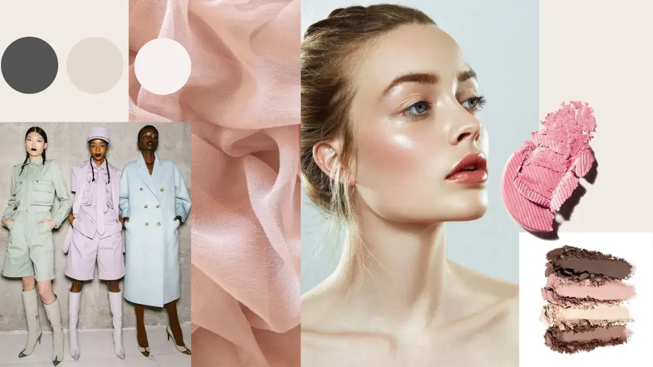 Guida visiva: come truccarsi passo per passo con palette neutre e blush rosato. Ispirazione moda pastello.