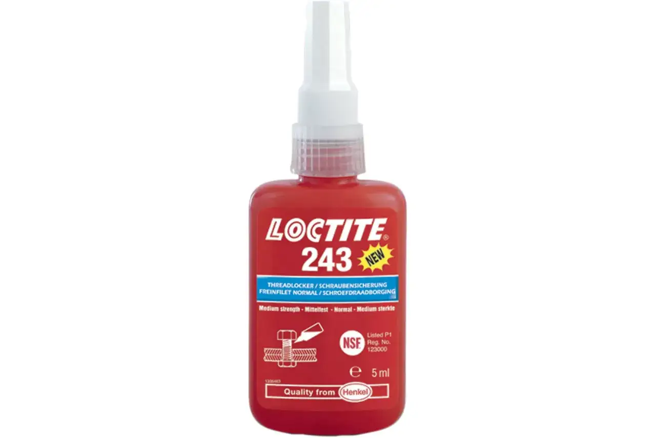 Czerwony klej do gwintów Loctite 243, średnia siła, 5 ml. Zapewnia pewne połączenia, czy to czerwony, czy niebieski, ten produkt jest niezawodny.