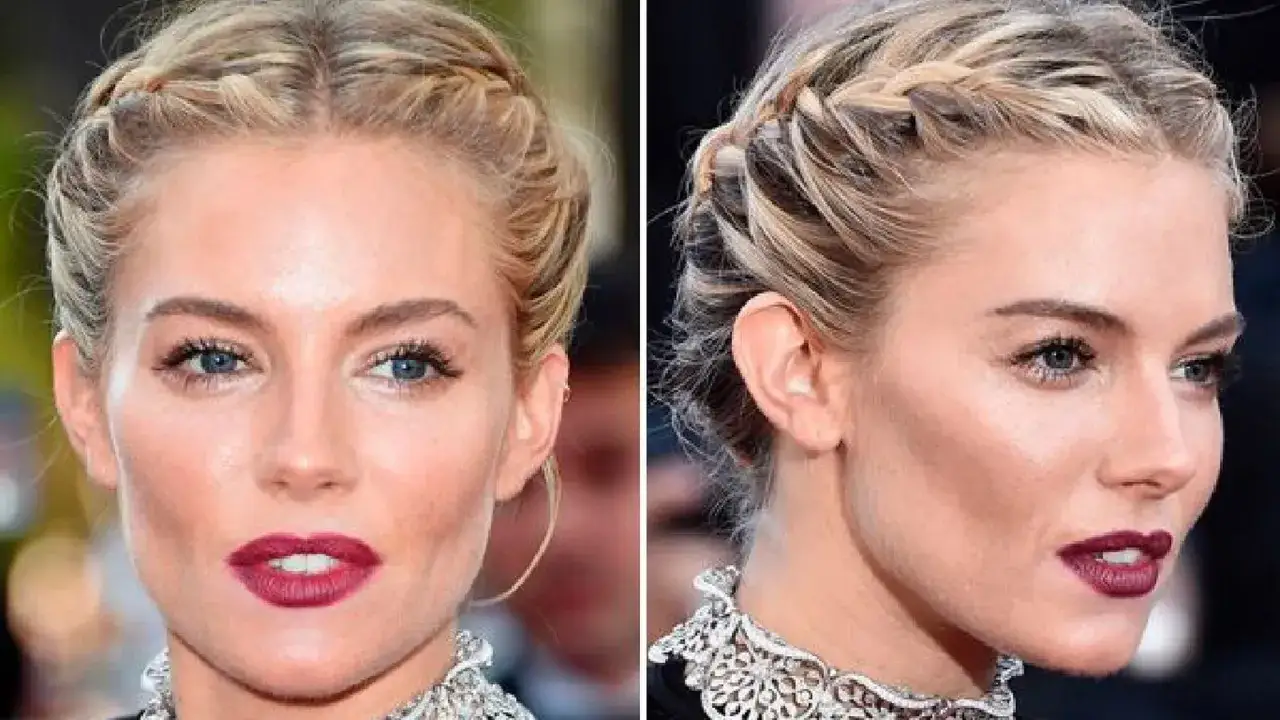 Trenza peinados pelo corto boda: una mujer con un recogido de trenzas, ideal para un evento especial.