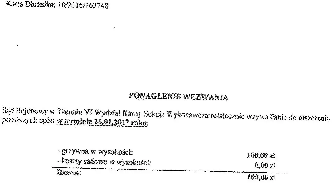 Wezwanie do zapłaty grzywny sąd