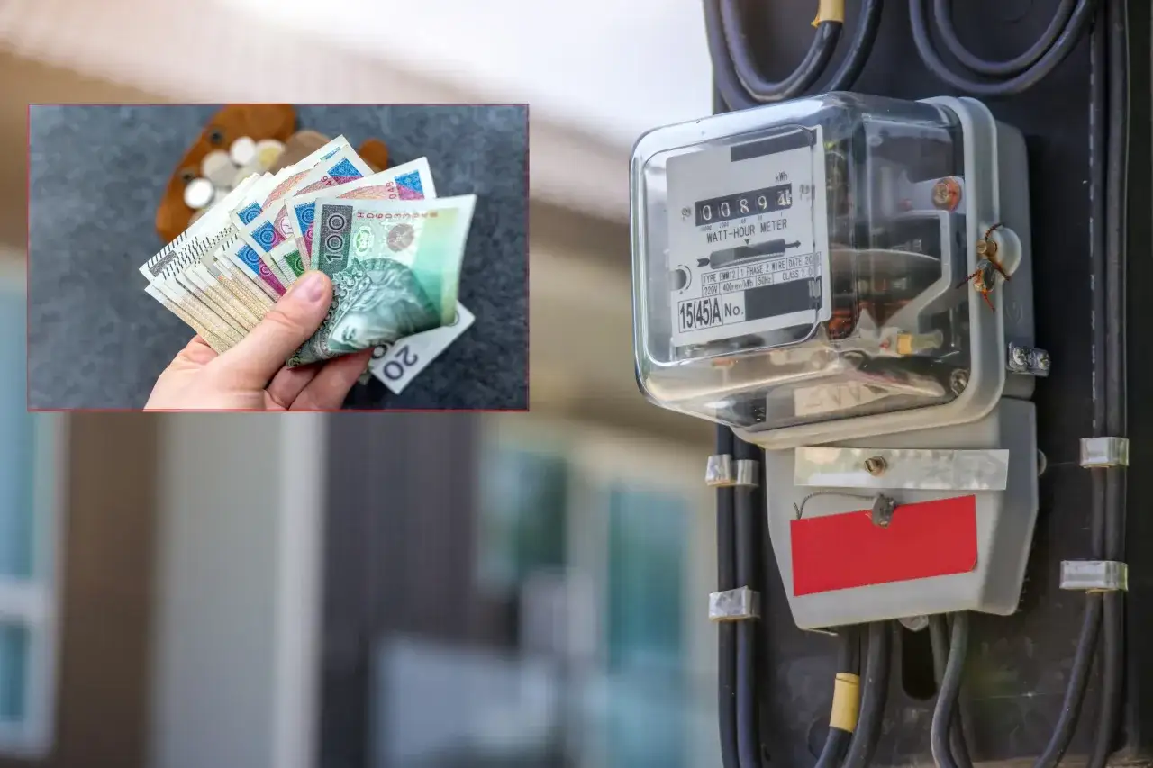 Dłoń trzyma polskie banknoty, obok licznik energii. Czy to zapowiedź bonu energetycznego?