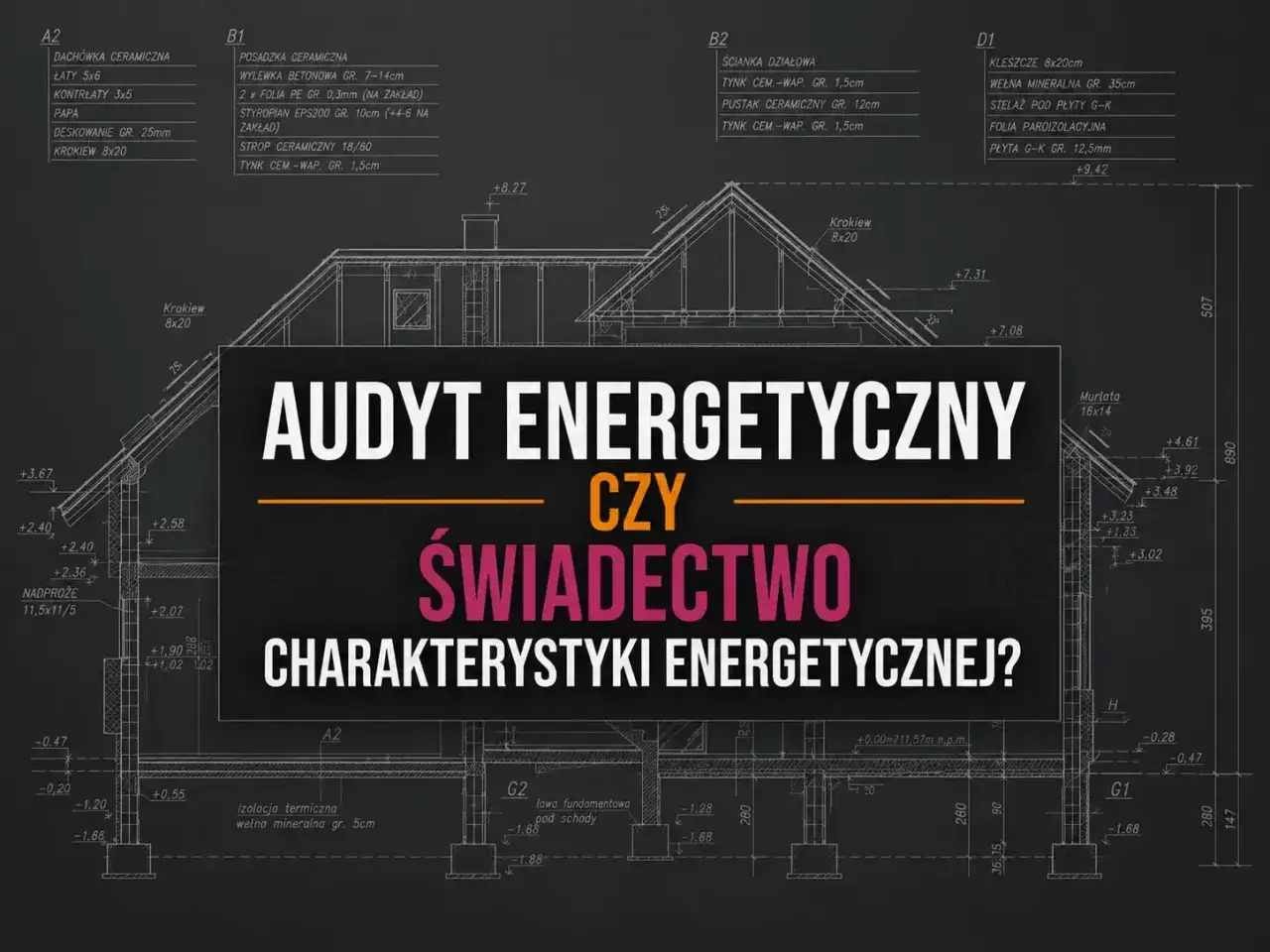 Audyt energetyczny cena: projekt domu z detalami konstrukcyjnymi i informacją o świadectwie charakterystyki energetycznej.