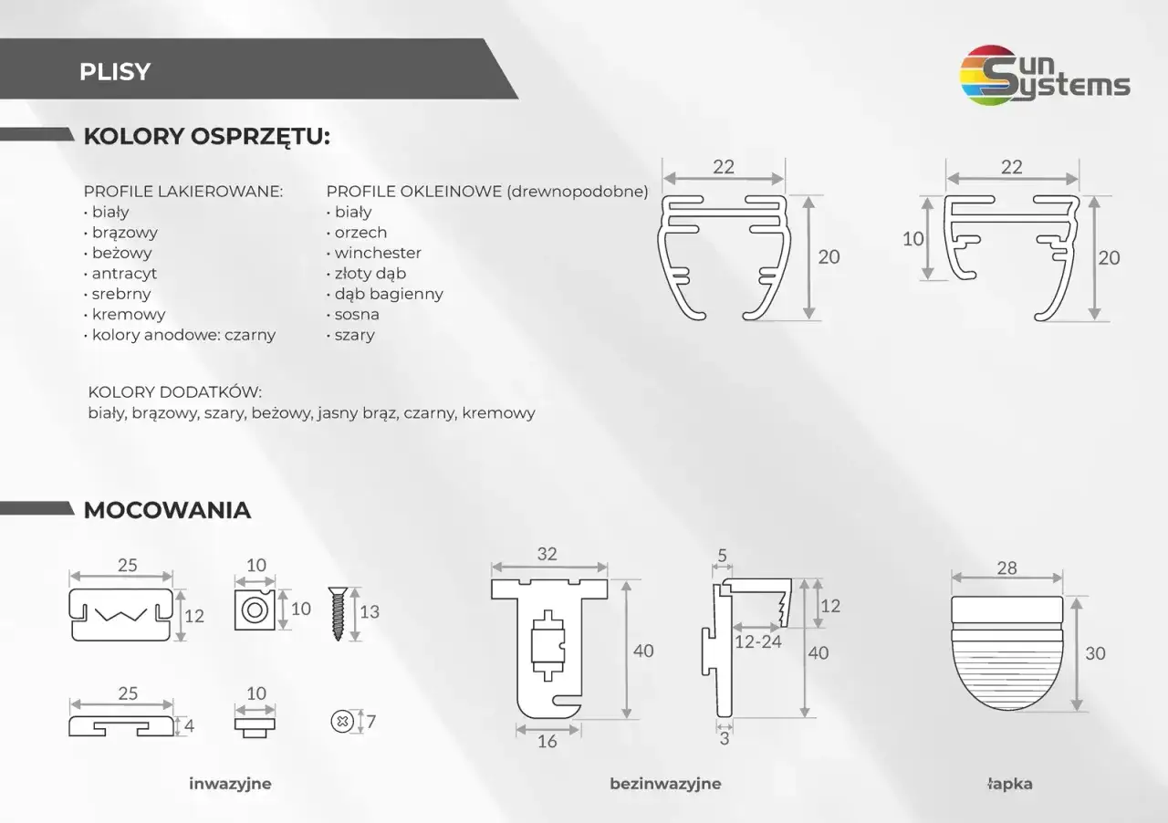 Schemat montażu rolet plisowanych: profile, kolory, mocowania. Jak mierzyć?