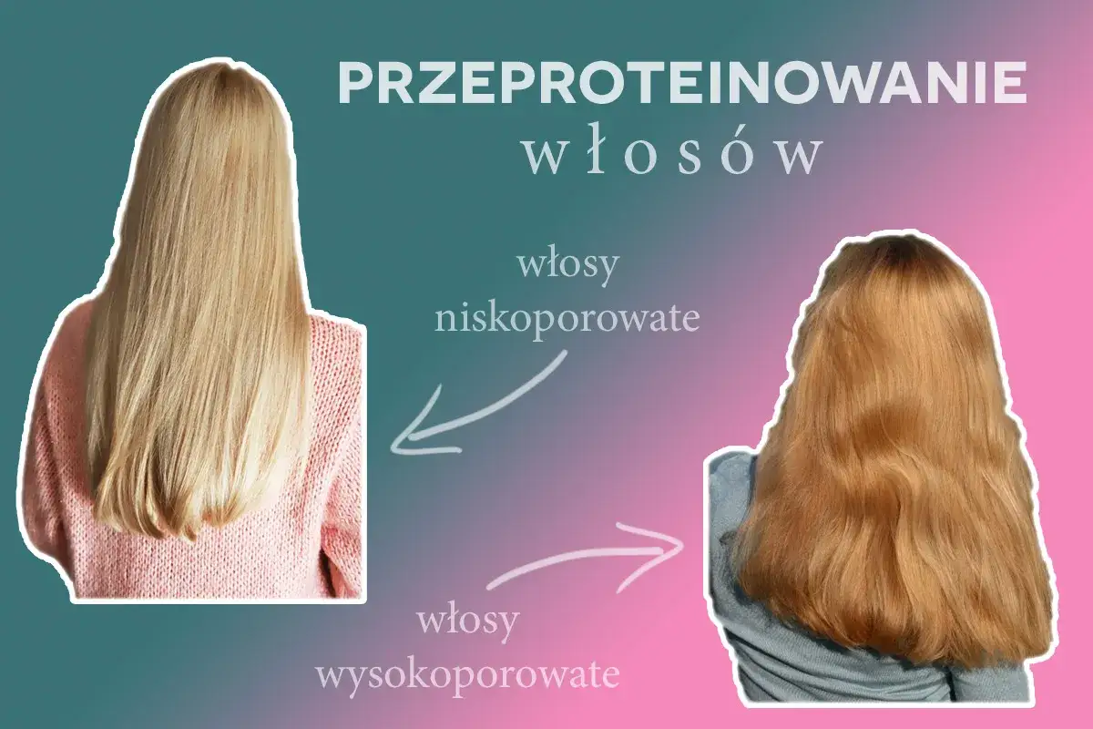Przed i po: zdrowe, gładkie włosy niskoporowate kontra zniszczone, szorstkie włosy wysokoporowate po przeproteinowaniu.