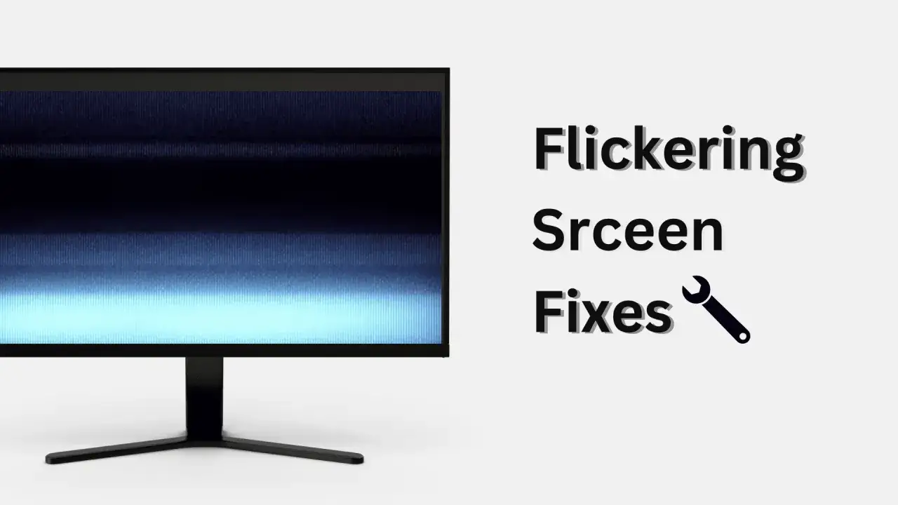 Ein Monitor mit einem flackernden Bildschirm, der statisches Rauschen zeigt. Daneben steht 