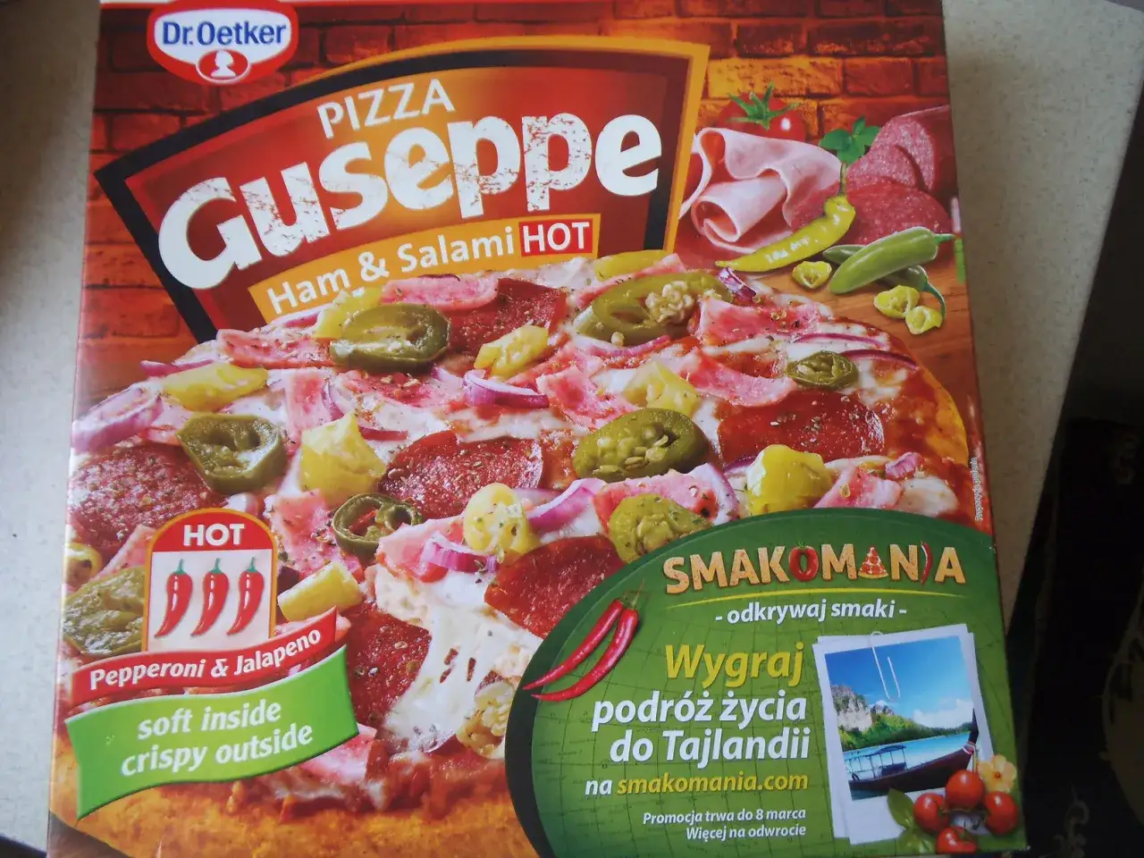 Pizza Guseppe z pepperoni i jalapeño, gorąca i pikantna. Idealna na szybki obiad, gwarantuje chrupkość i miękkość.