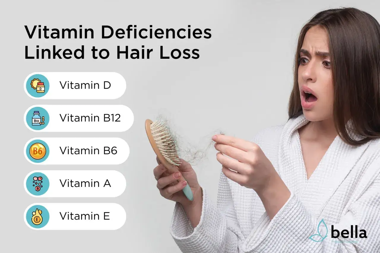 Une femme choquée regarde des cheveux tombés sur sa brosse. La vitamine D et d'autres vitamines sont essentielles pour la santé des cheveux.