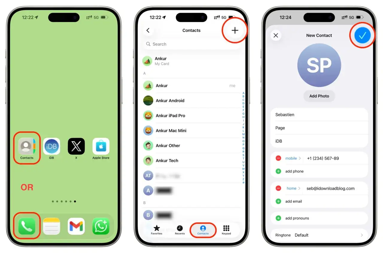 Jak zapisać nowy kontakt w telefonie: kliknij ikonę 