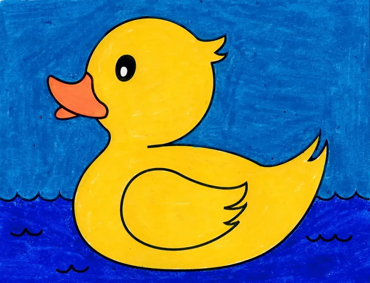 Un pato amarillo nadando en agua azul, perfecto como pato para dibujar.