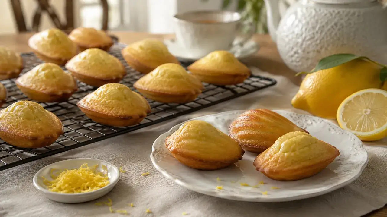 Douceurs dorées : des biscuits madeleine citron, parfaits avec une tasse de thé.