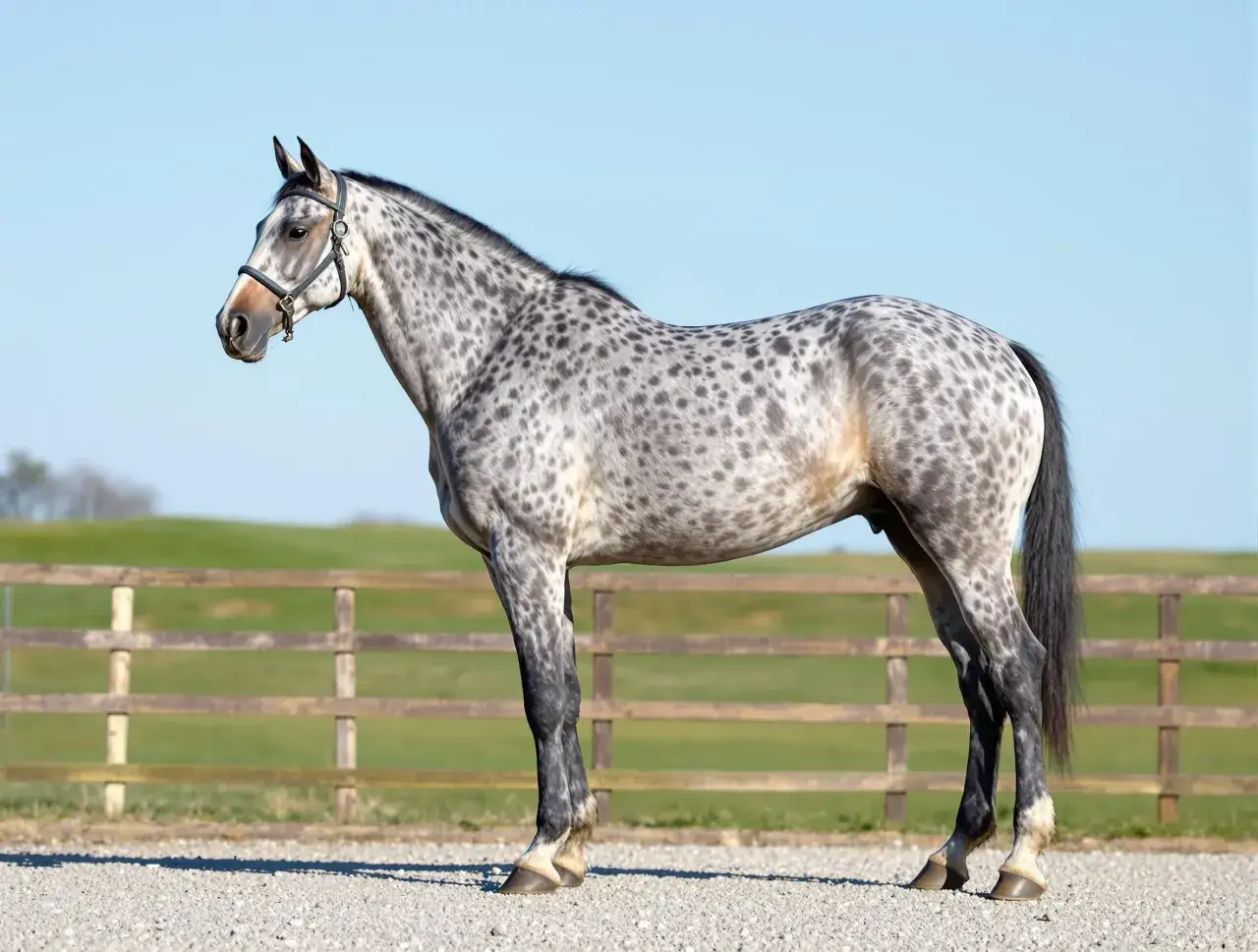 Magnifique cheval gris pommel&eacute;, type selle fran&ccedil;ais, pr&ecirc;t pour la monte. Son poids est id&eacute;al pour le saut d'obstacles.