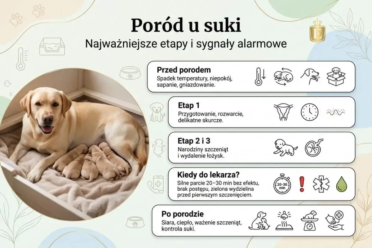 Labradorka z szczeniętami. Informacje o porodzie u suki, w tym ile trwa ciąża u psa i sygnały alarmowe.