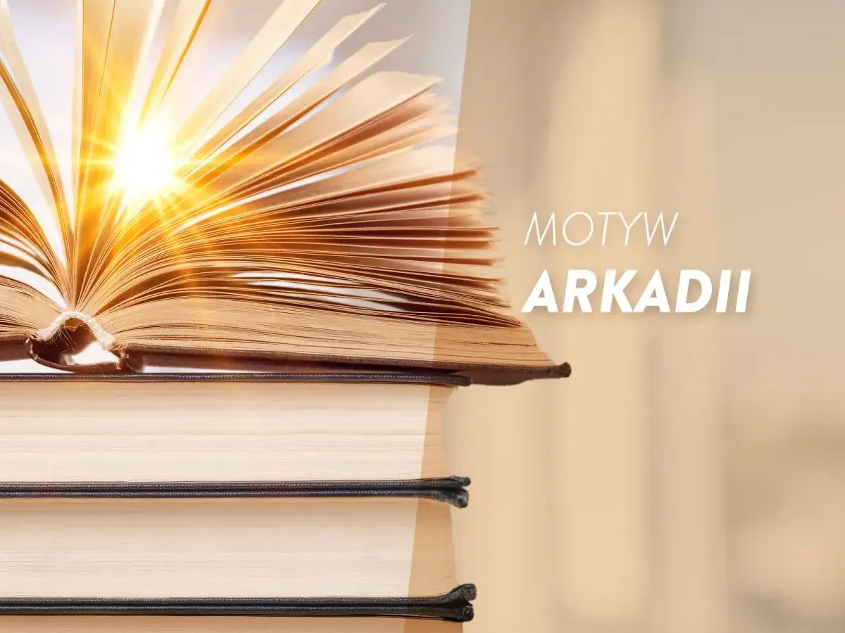 Otwarta księga, z której wydobywa się światło, symbolizuje topos Arkadii, idealnego miejsca opisanego w literaturze.