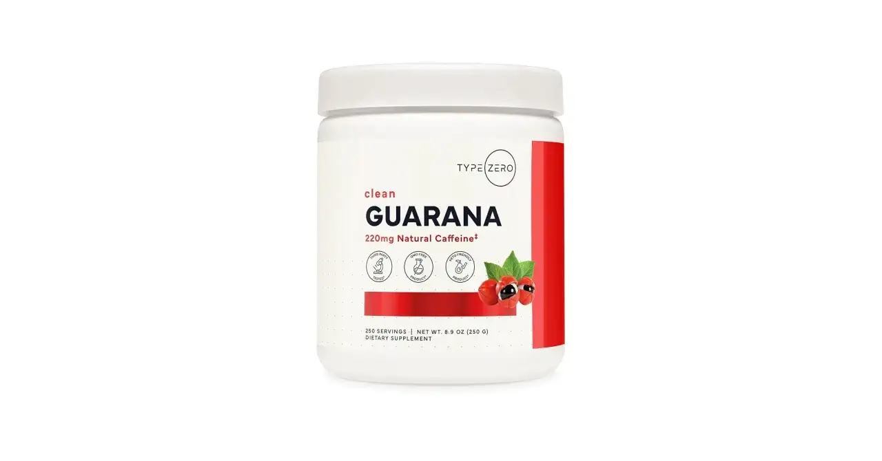 Pojemnik z suplementem diety Type Zero Clean Guarana, który zawiera 220 mg naturalnej kofeiny. Guarana na co? Na energię i koncentrację.