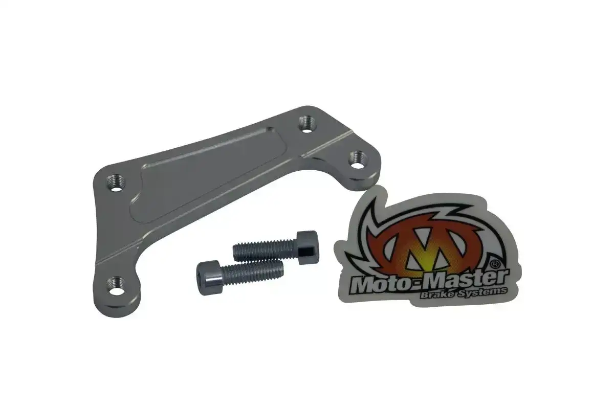 Metalowe jarzmo zacisku hamulcowego Moto-Master z dwoma śrubami.