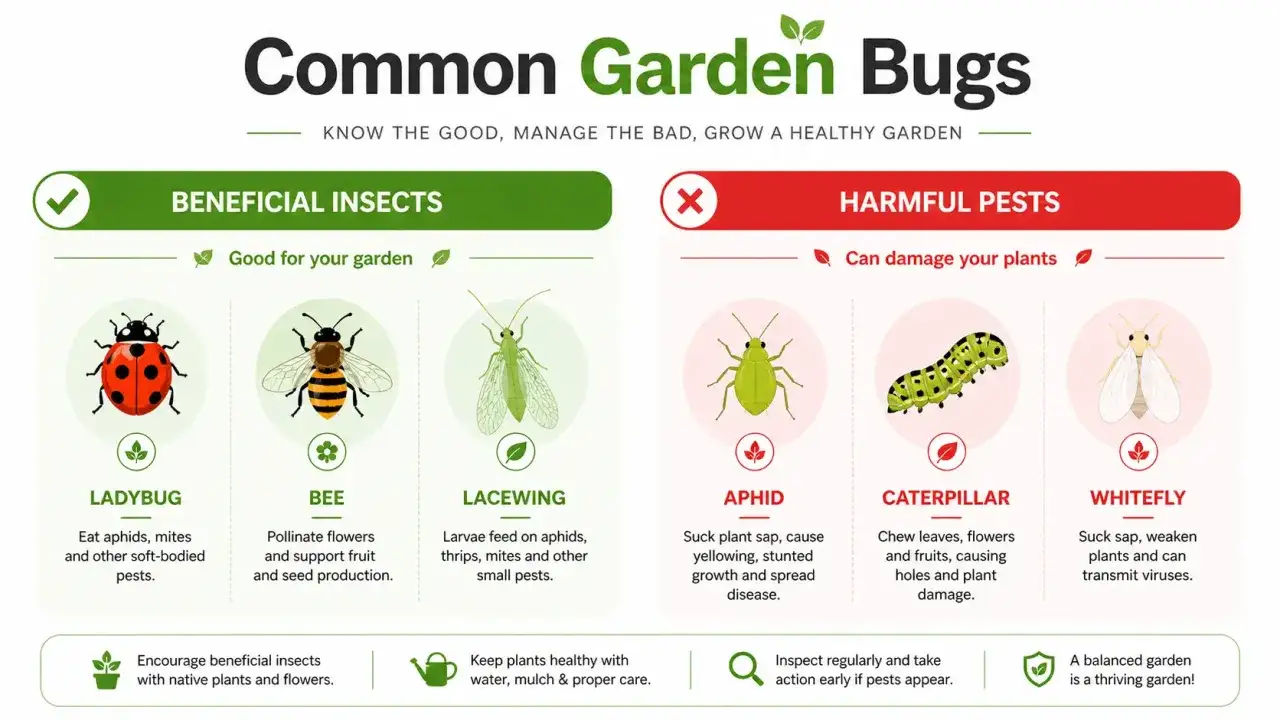 N&uuml;tzliche Insekten und Sch&auml;dlinge im Garten: Marienk&auml;fer, Biene, Florfliege vs. Blattlaus, Raupen bestimmen, Wei&szlig;e Fliege.